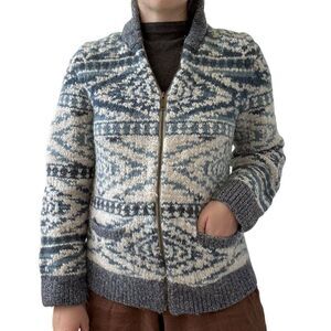Faherty Womens Blue Chunky Alpaca Wool Blend Cowichan Cardigan Jacket XXL